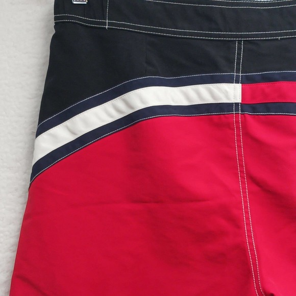 Tommy Hilfiger Swim Trunks Mens Medium Red White Black Elastic Waist Lined - Picture 6 of 8